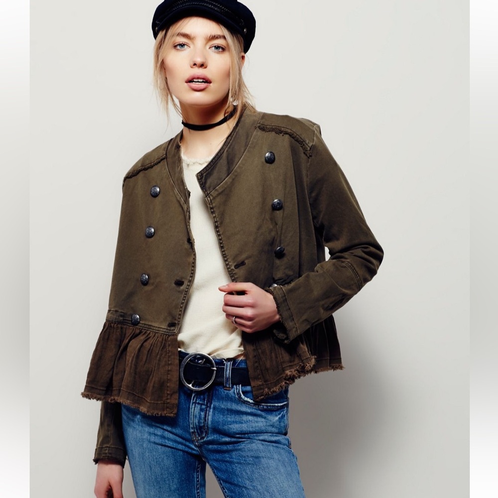 Free People Flared Hem Military Jacket